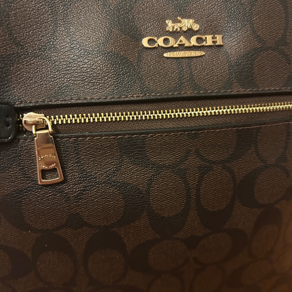 Coach Signature Brown Black Gold Accents Rowan File Shoulder Bag - Picture 4 of 10